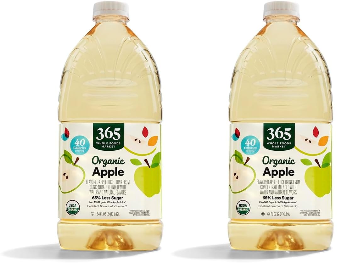 Juice Reduced Sugar Apple Organic, 64 Fl Oz (Pack of 2)