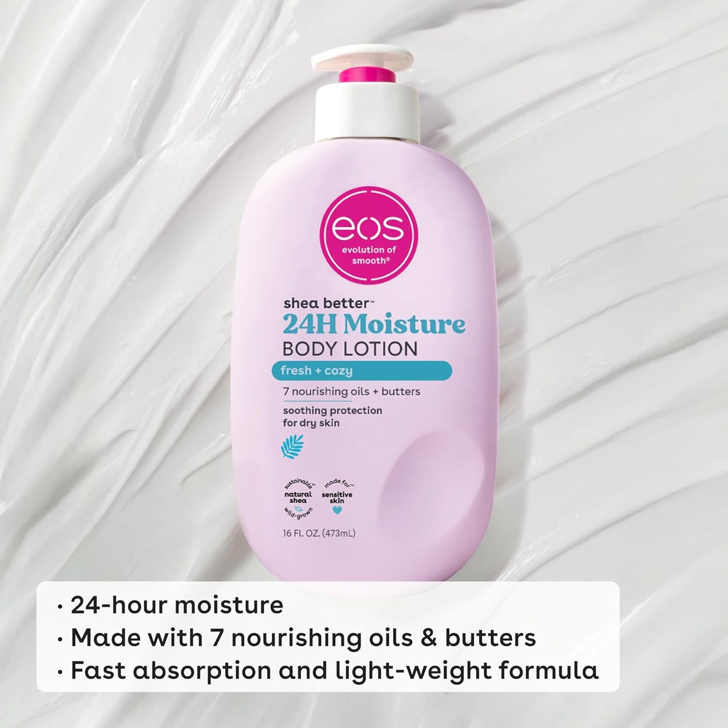 eos Shea Better Body Lotion, Fresh & Cozy, 24-Hour Moisture Skin Care