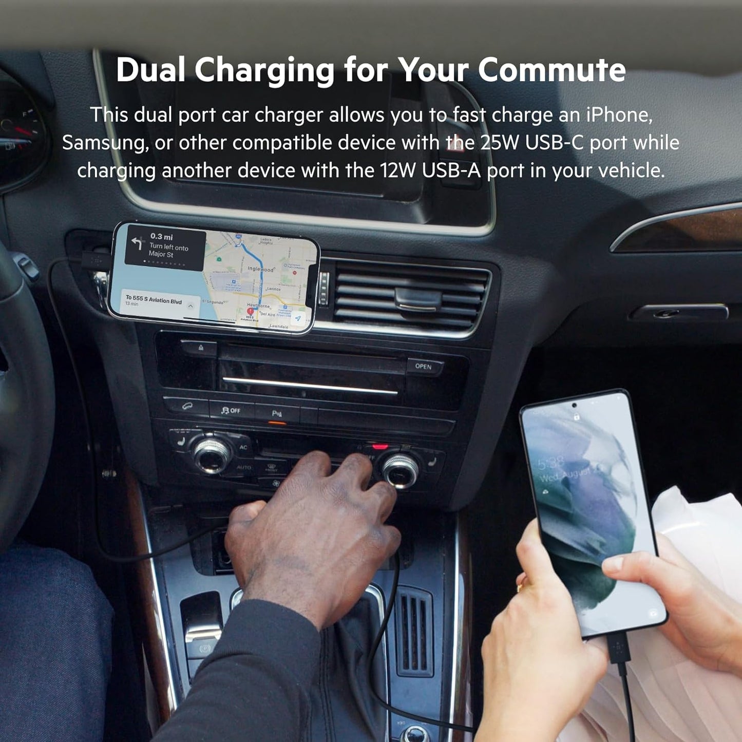 Belkin BoostCharge 42-Watt Dual Port Fast Car Charger w/30W USB-C