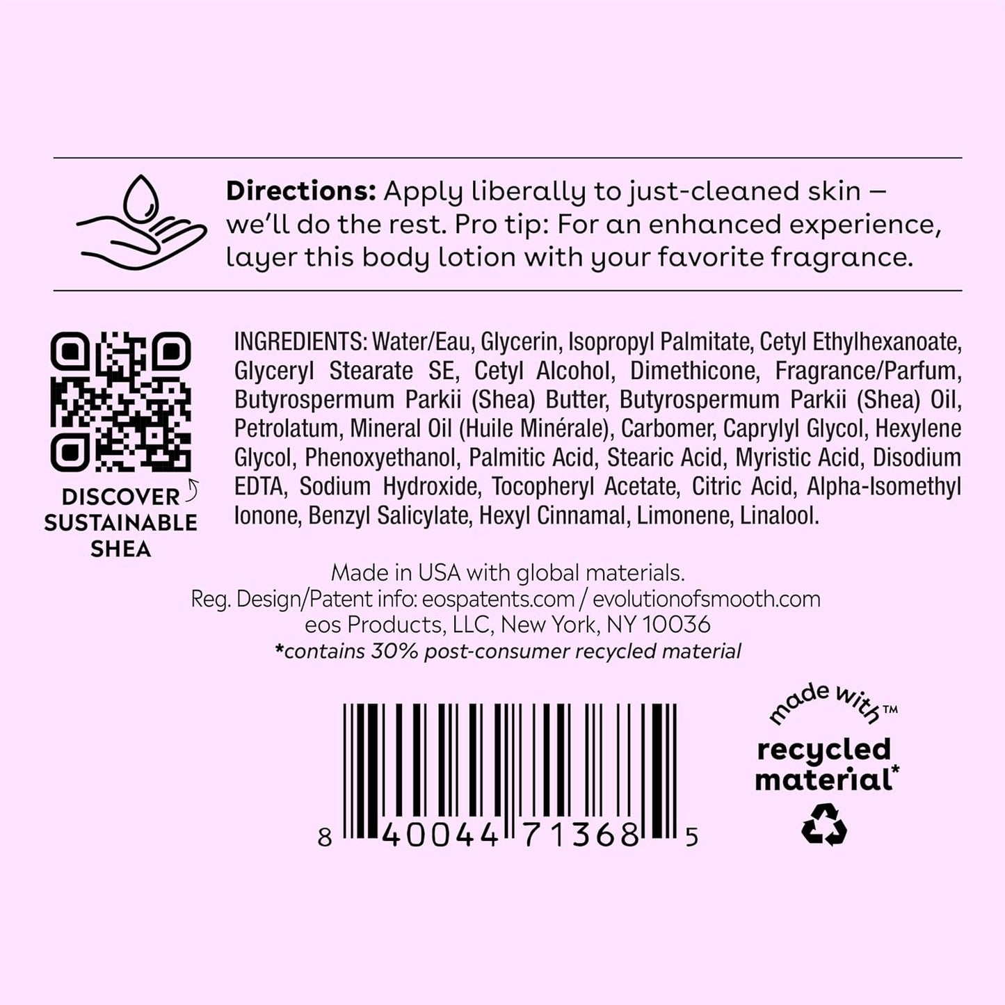 eos Shea Better Body Lotion, Fresh & Cozy, 24-Hour Moisture Skin Care