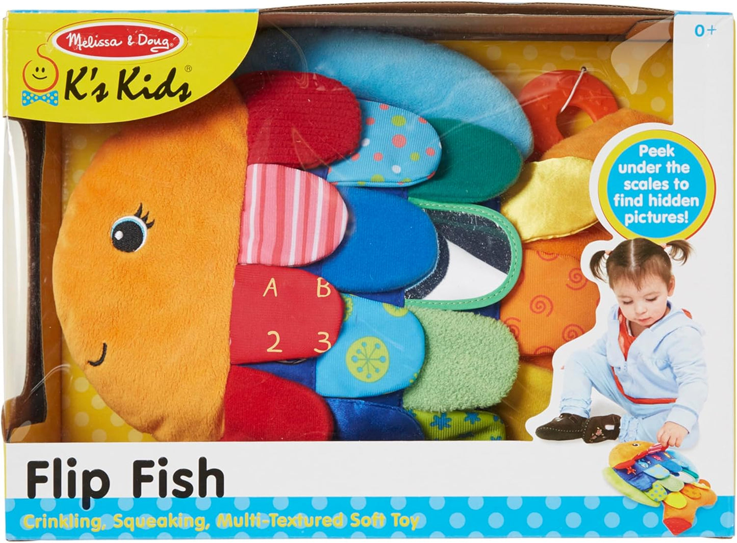 Flip Fish Stuffed Animal, Soft Baby Book, Multi-Textured Squeaking