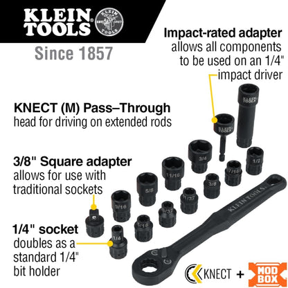 Klein Tools 65400 KNECT 15-Piece Pass Through Socket Set