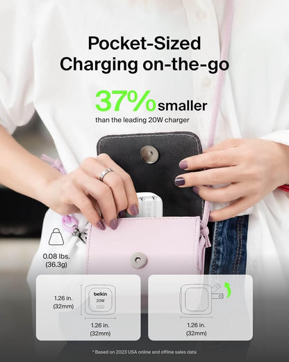 Belkin USB C Charger Block 20W, Fast Charging