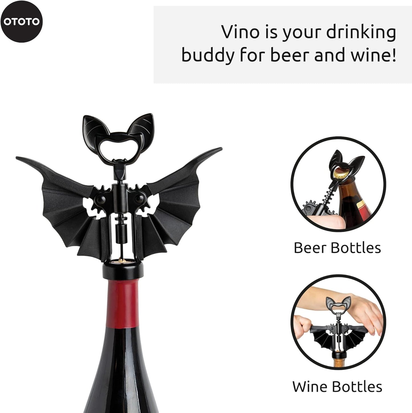 OTOTO Vino Spooky Bat 2-in-1 Wine & Beer Opener