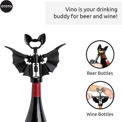 OTOTO Vino Spooky Bat 2-in-1 Wine & Beer Opener