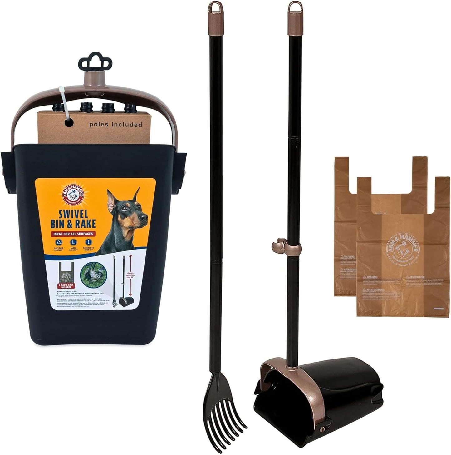 Dog Pooper Scooper Swivel Bin & Rake