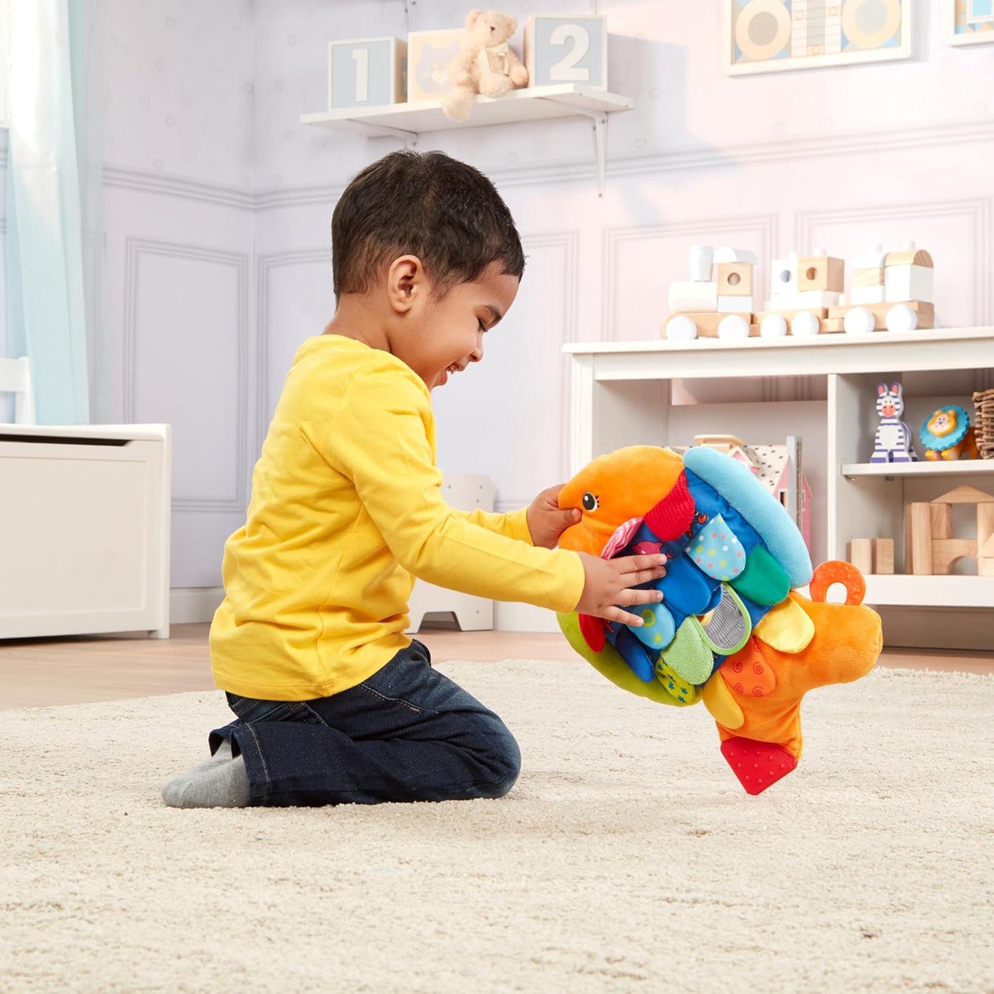 Flip Fish Stuffed Animal, Soft Baby Book, Multi-Textured Squeaking