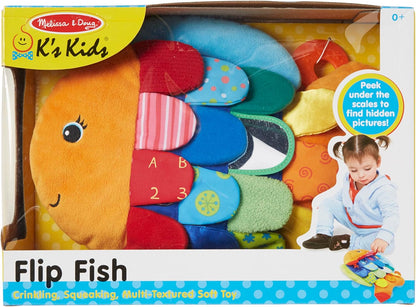 Flip Fish Stuffed Animal, Soft Baby Book, Multi-Textured Squeaking